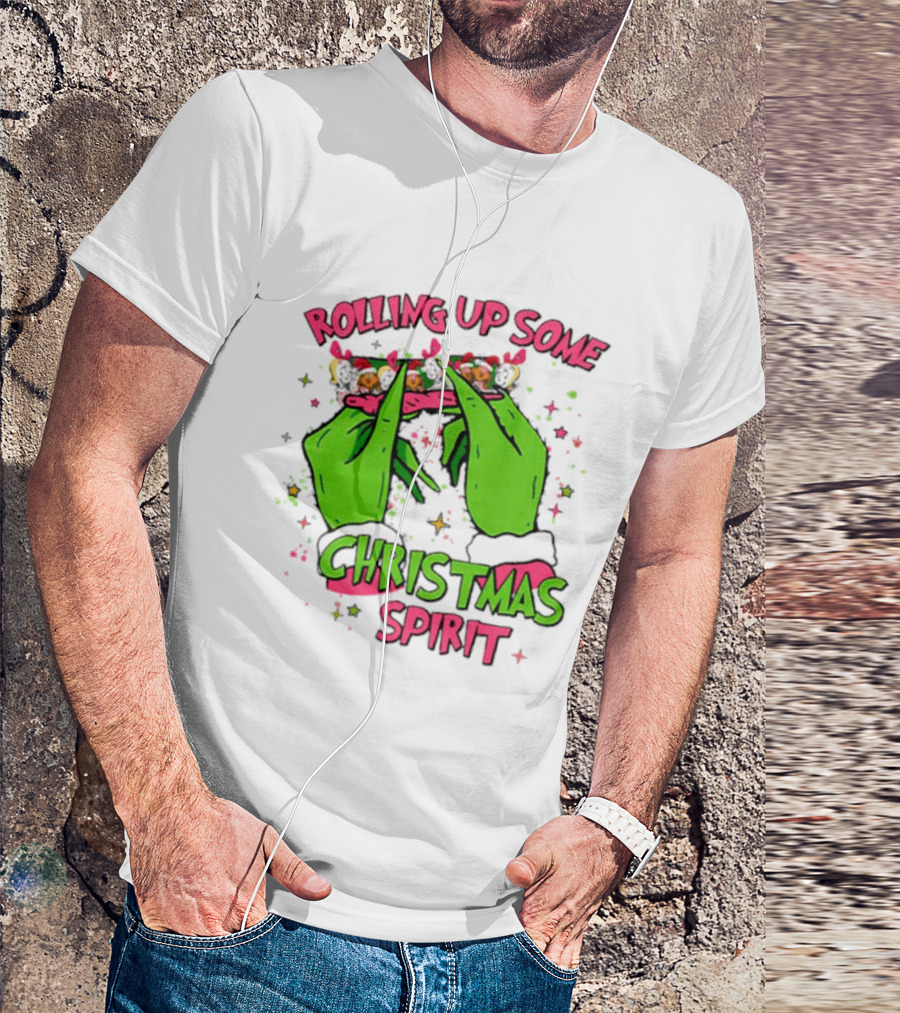 Grinch Rolling Up Some Christmas Spirit With Green Hands And Glitter Stars T-Shirt