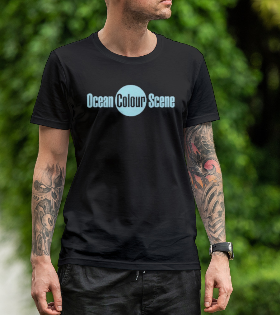 Ocean Colour Scene Band Name Text In Light Blue Circle T-Shirt