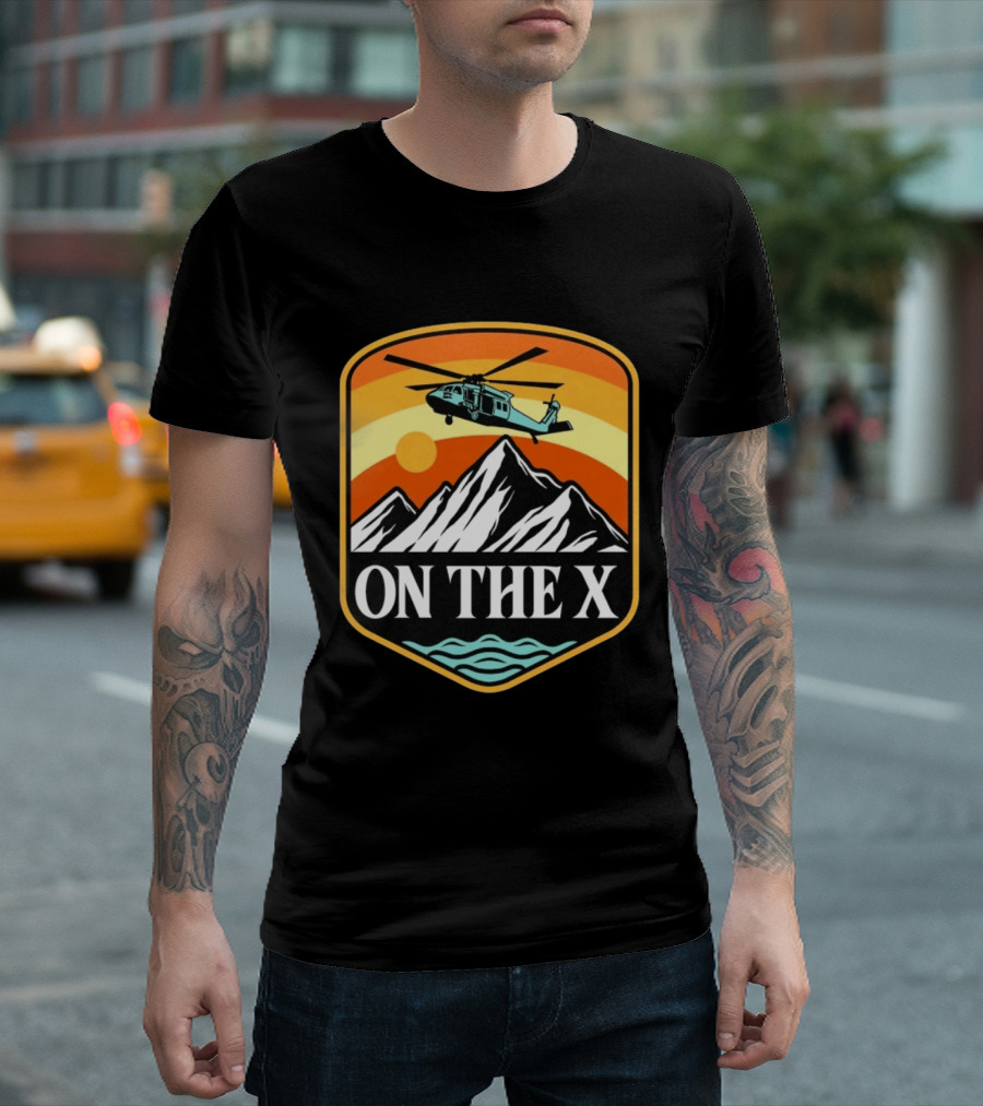 Otx Nation On The X Blackhawk Helicopter Mountain Sunset T-Shirt