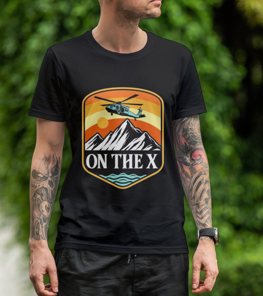Otx Nation On The X Blackhawk Helicopter Mountain Sunset T-Shirt