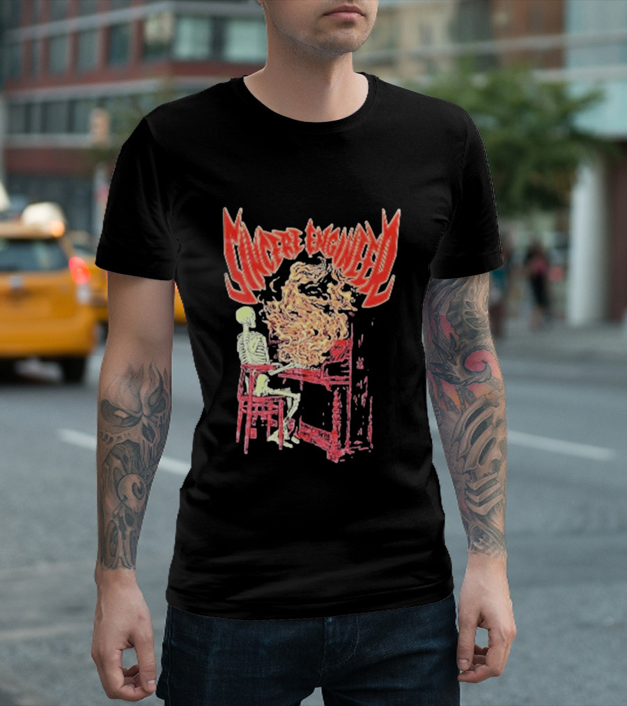 Sincere Engineer Skeleton With Flaming Piano T-Shirt