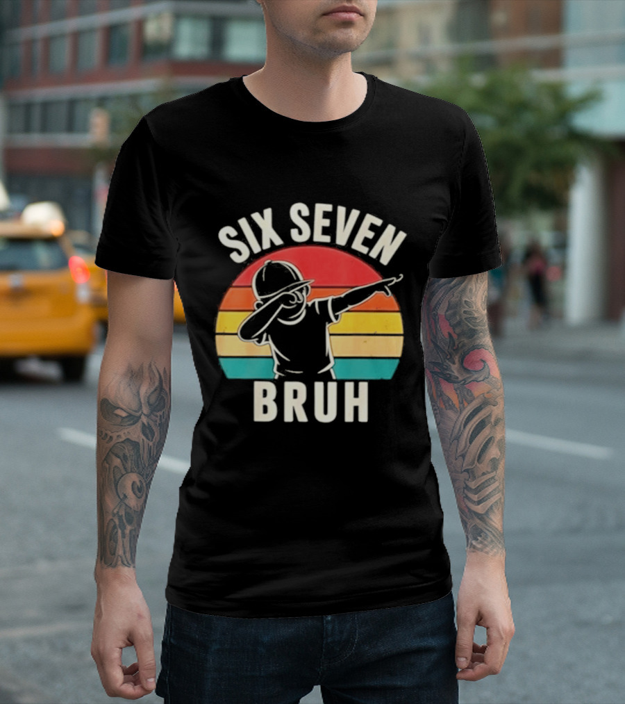Six Seven Bruh Dabbing Retro Rainbow T-Shirt
