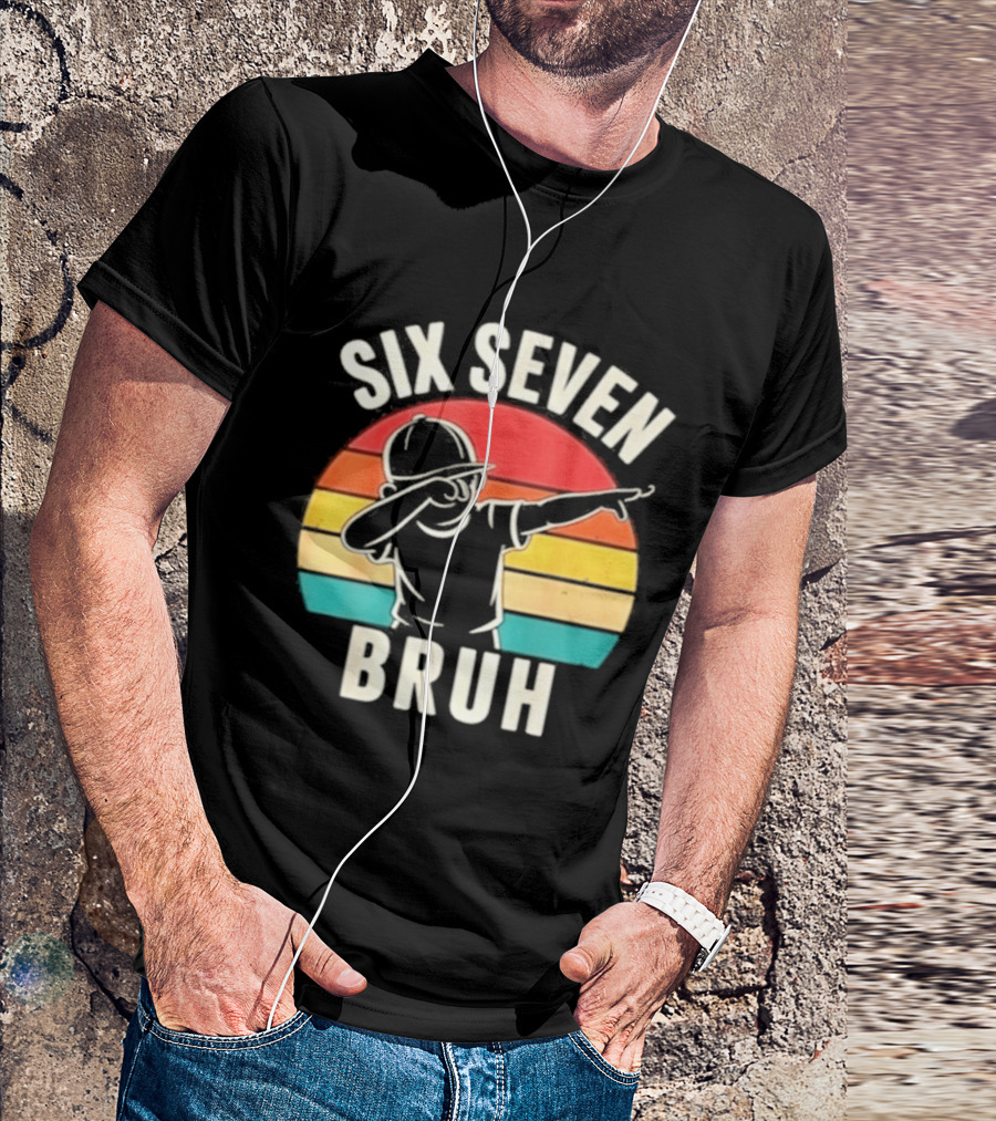 Six Seven Bruh Dabbing Retro Rainbow T-Shirt