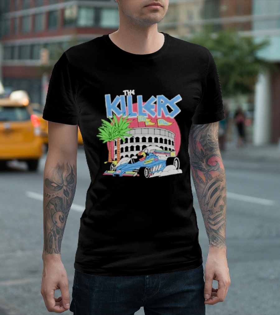 The Killers Hot Fuss Palm Trees Race Car Stadium Scene T-Shirt