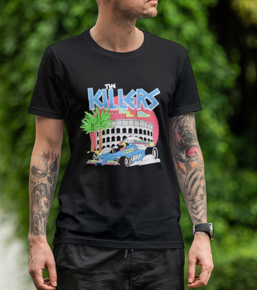 The Killers Hot Fuss Palm Trees Race Car Stadium Scene T-Shirt