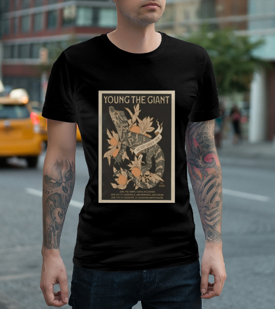 Young The Giant Victory Garden Tour 2026 Lizard And Oranges FL Tour Dates T-Shirt