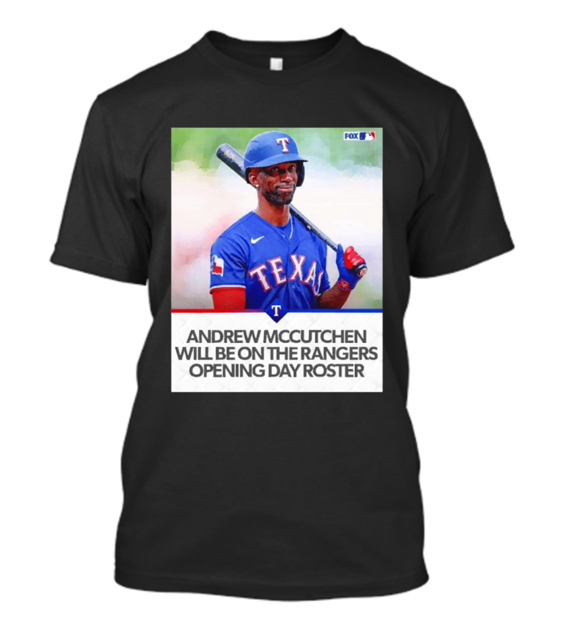 Andrew McCutchen Rangers Opening Day Roster Announcement With Texas Baseball T-Shirt