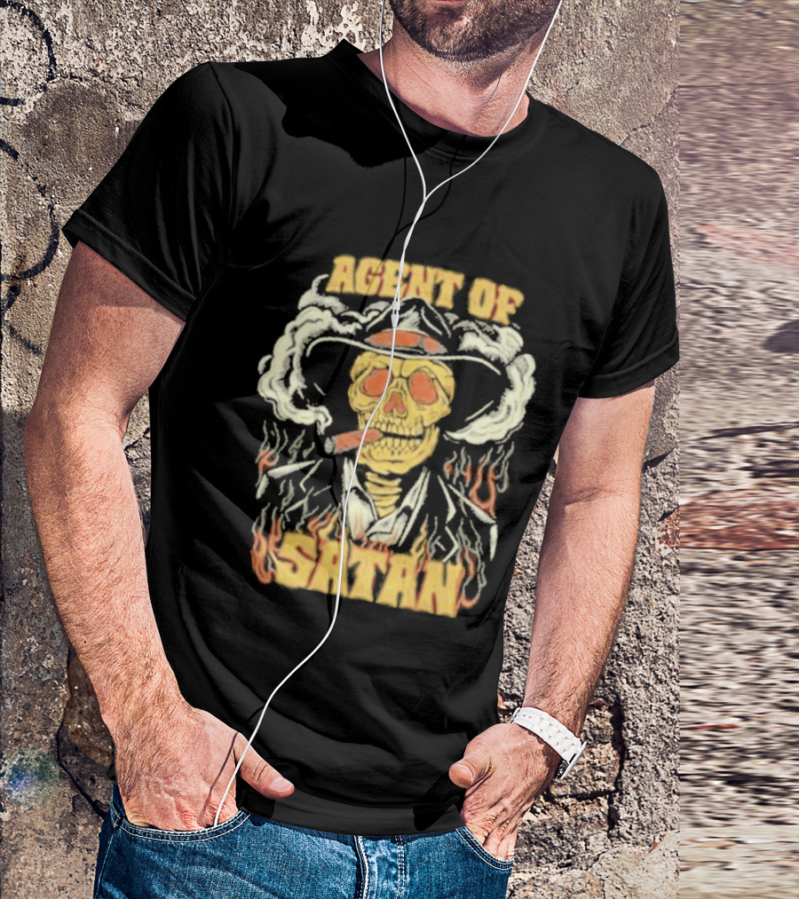 Agent Of Satan Flaming Skull With Cigar T-Shirt
