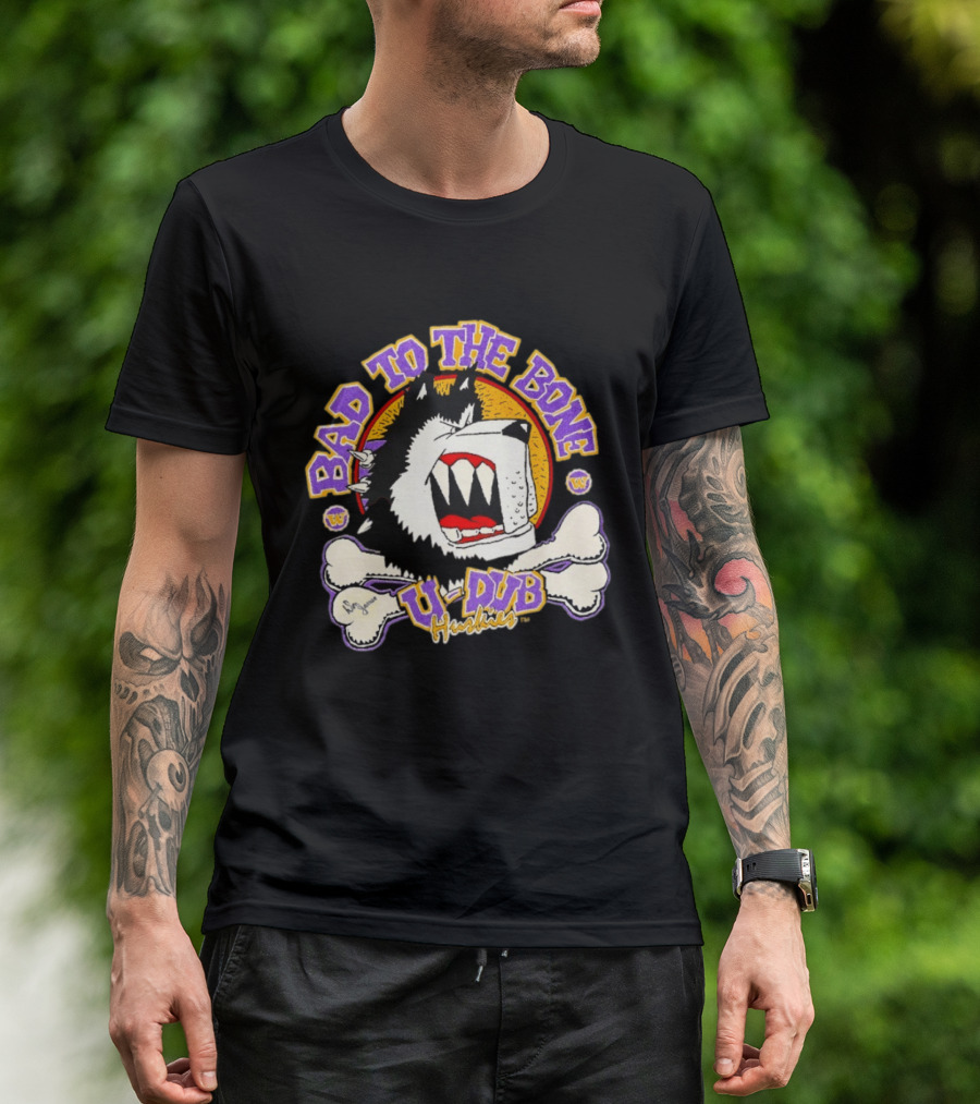 Bad To The Bone U Dub Washington Huskies Dog Bones 1991 T-Shirt