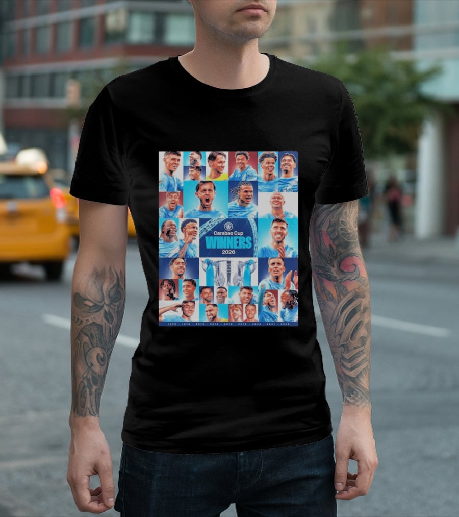 Manchester City 2026 Carabao Cup Winners Members Photo Collage T-Shirt