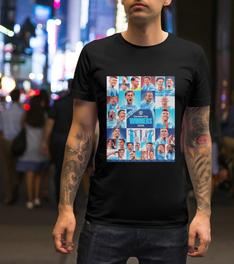 Manchester City 2026 Carabao Cup Winners Members Photo Collage T-Shirt