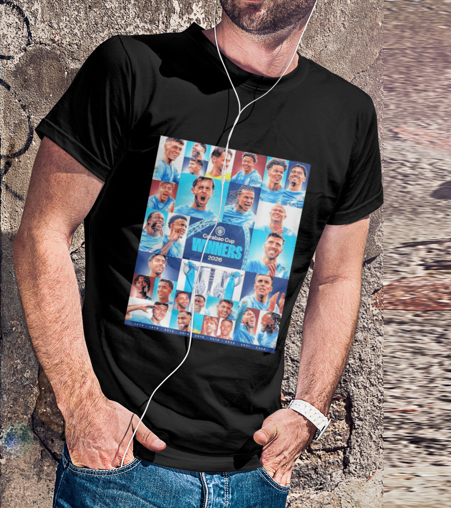 Manchester City 2026 Carabao Cup Winners Members Photo Collage T-Shirt