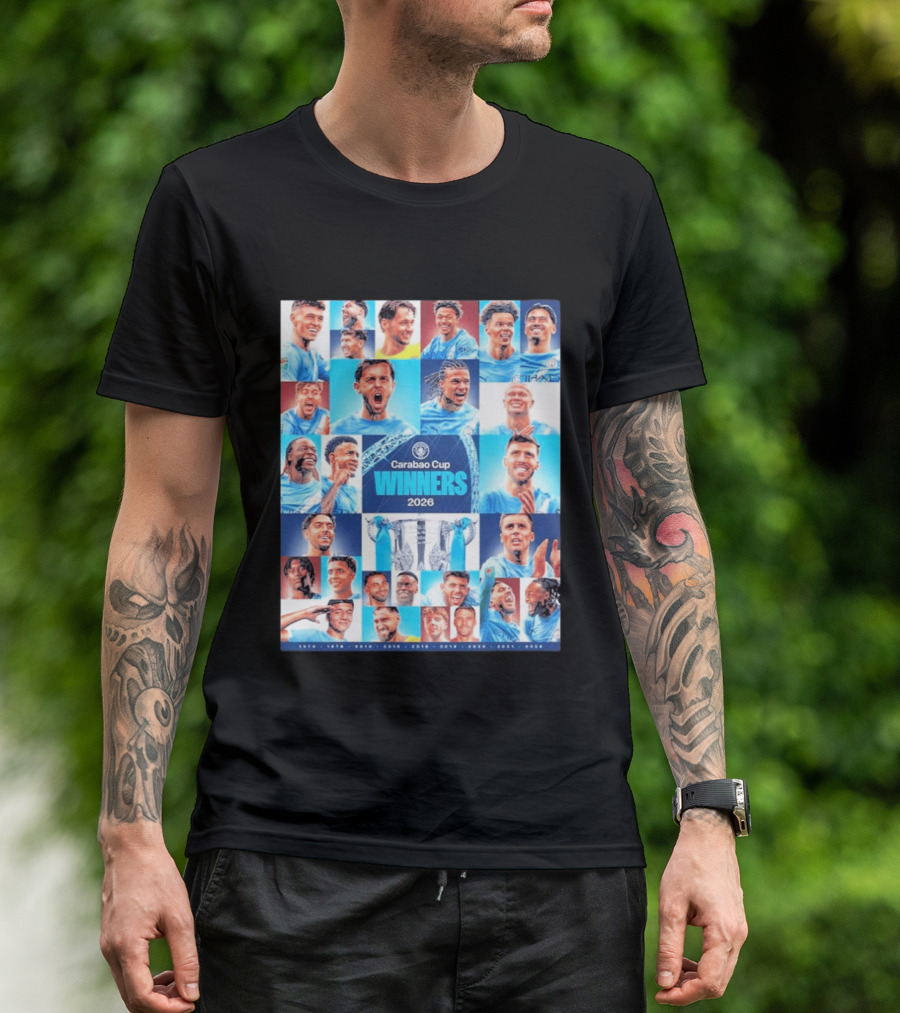 Manchester City 2026 Carabao Cup Winners Members Photo Collage T-Shirt