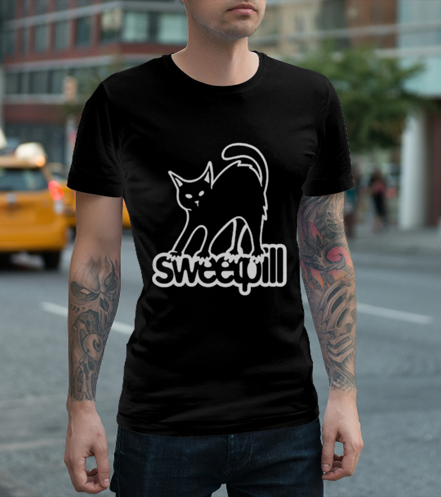 Sweet Pill Stretching Kitty Graphic Cat T-Shirt