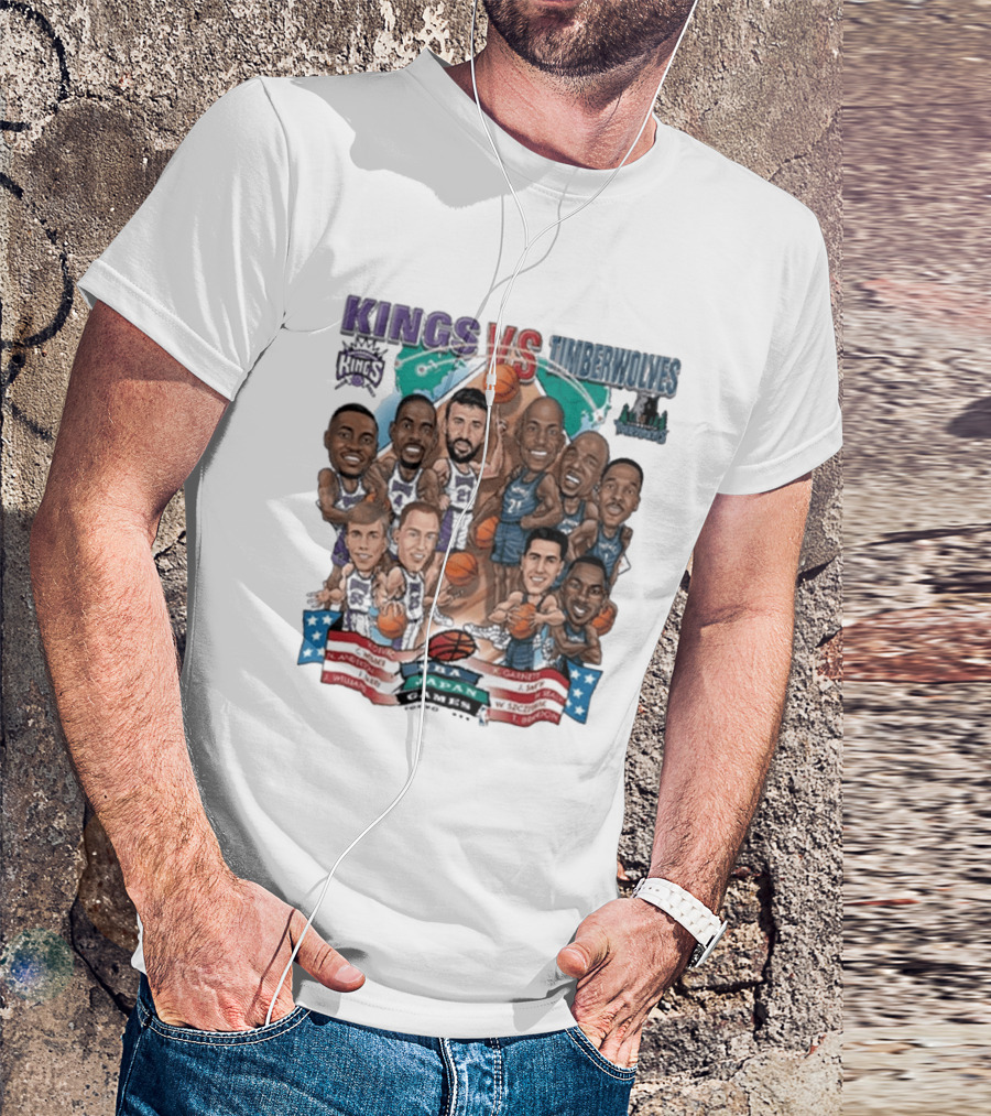 Kings Vs Timberwolves NBA Japan Games Tokyo 1999 Player Caricatures Basketball Showdown T-Shirt