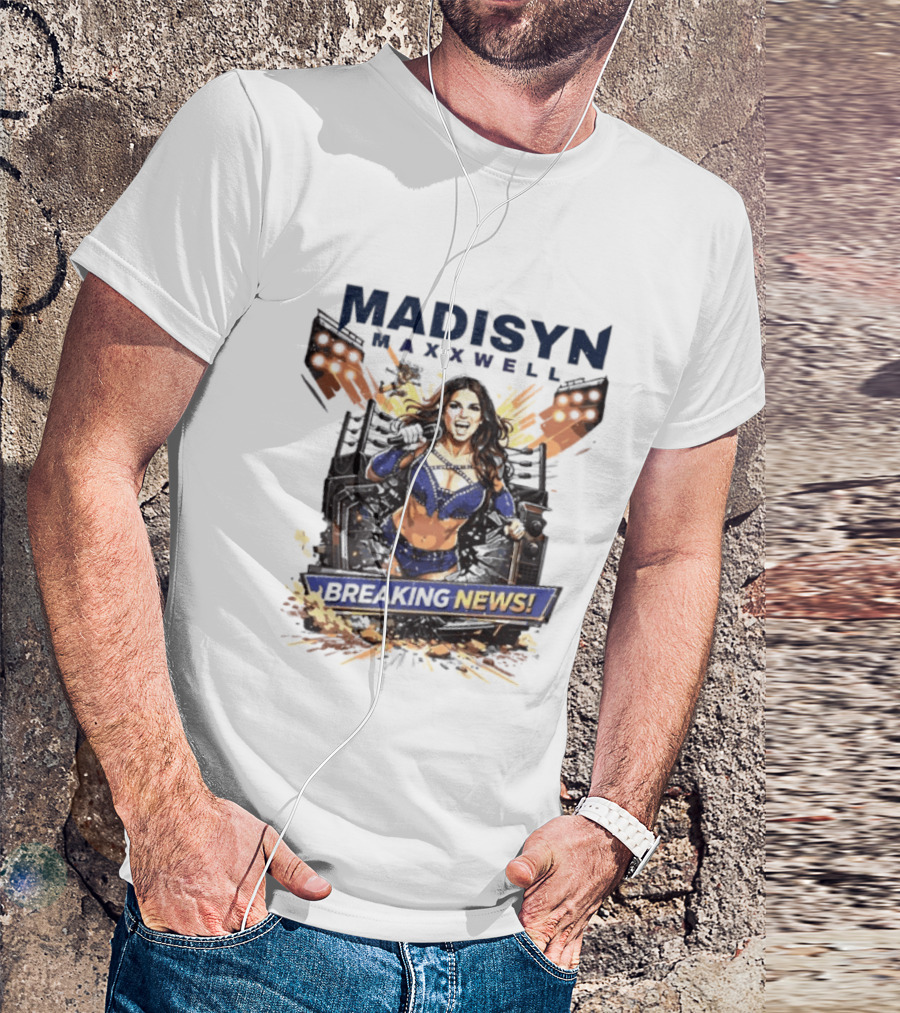 Madisyn Maxxwell Breaking News Dynamic Character Artwork Explosion T-Shirt