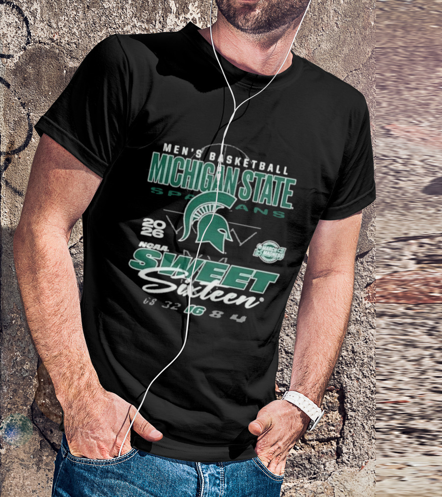 Michigan State Spartans Men's Basketball 2026 March Madness Sweet Sixteen 32 16 8 4 T-Shirt