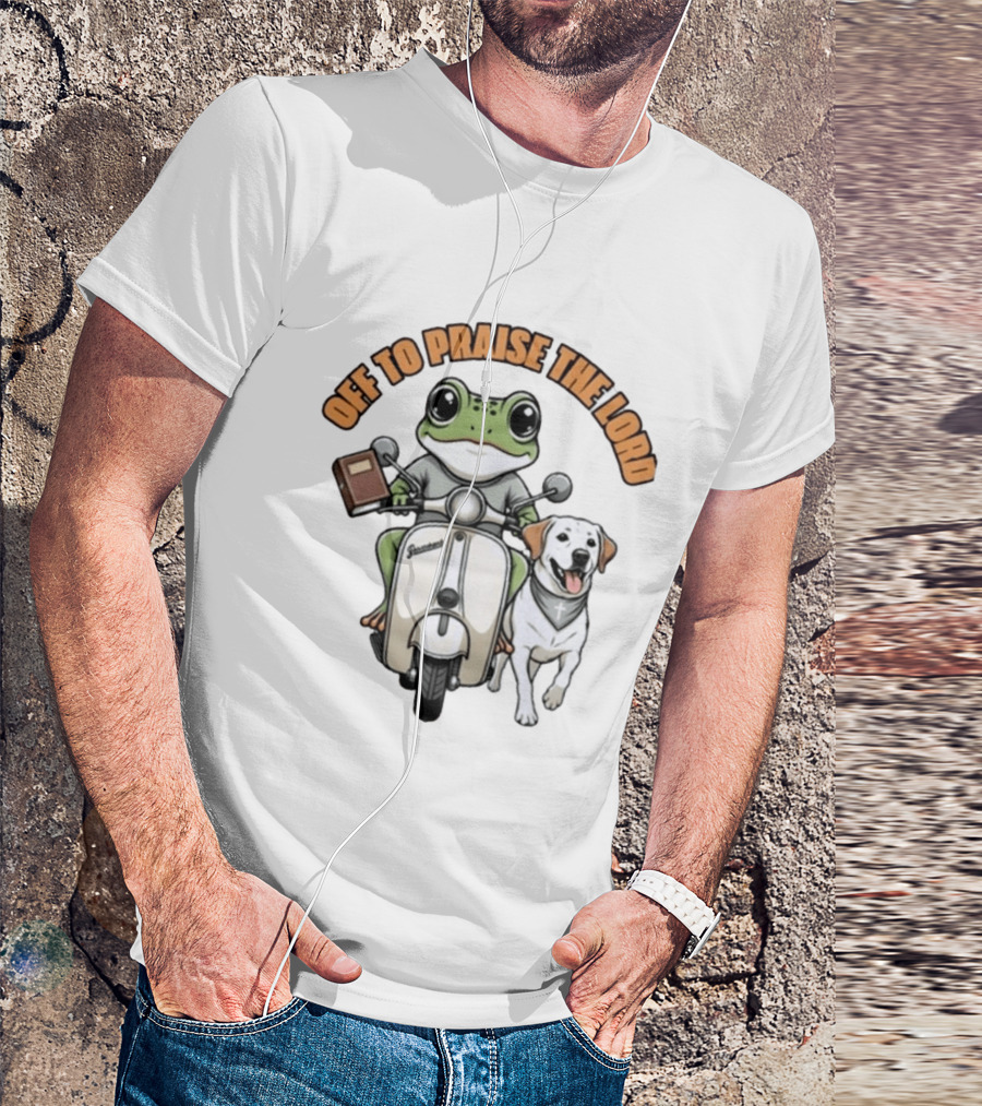 Off To Praise The Lord Frog Riding Scooter Labrador T-Shirt