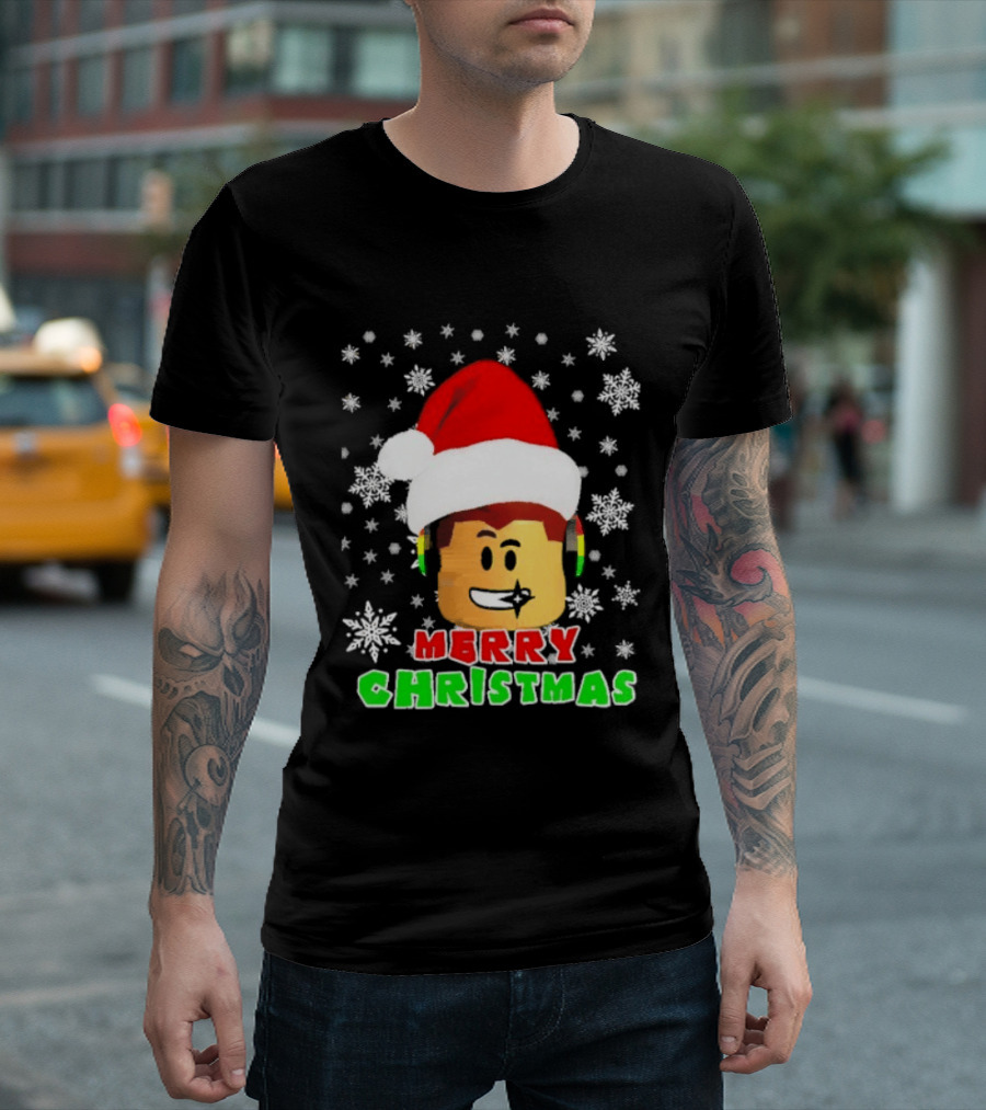 Roblox Merry Christmas Santa Hat Holiday Snowflakes T-Shirt