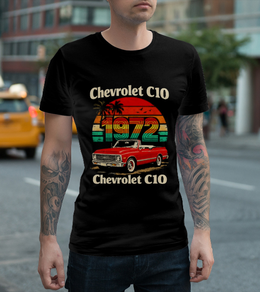 Chevrolet C10 1972 Vintage Sunset Red Pickup T-Shirt