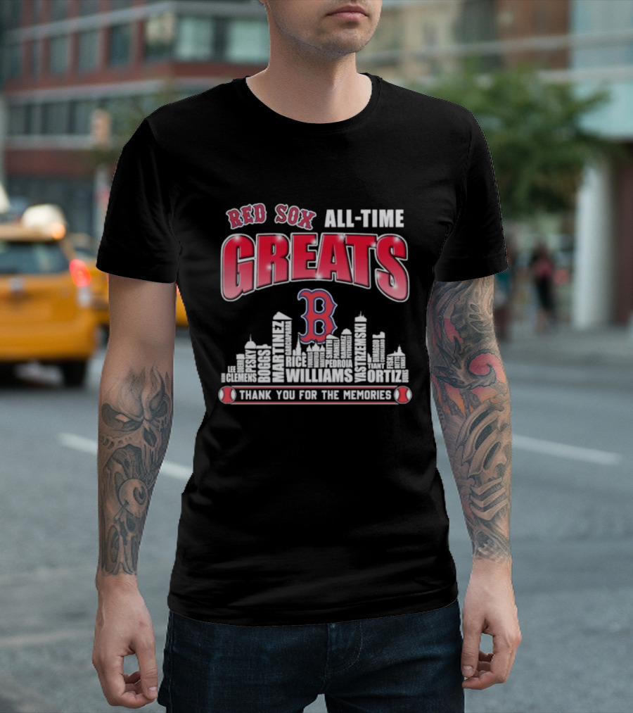 Red Sox All Time Greats Boston Skyline Williams Ortiz Thank You For The Memories T-Shirt