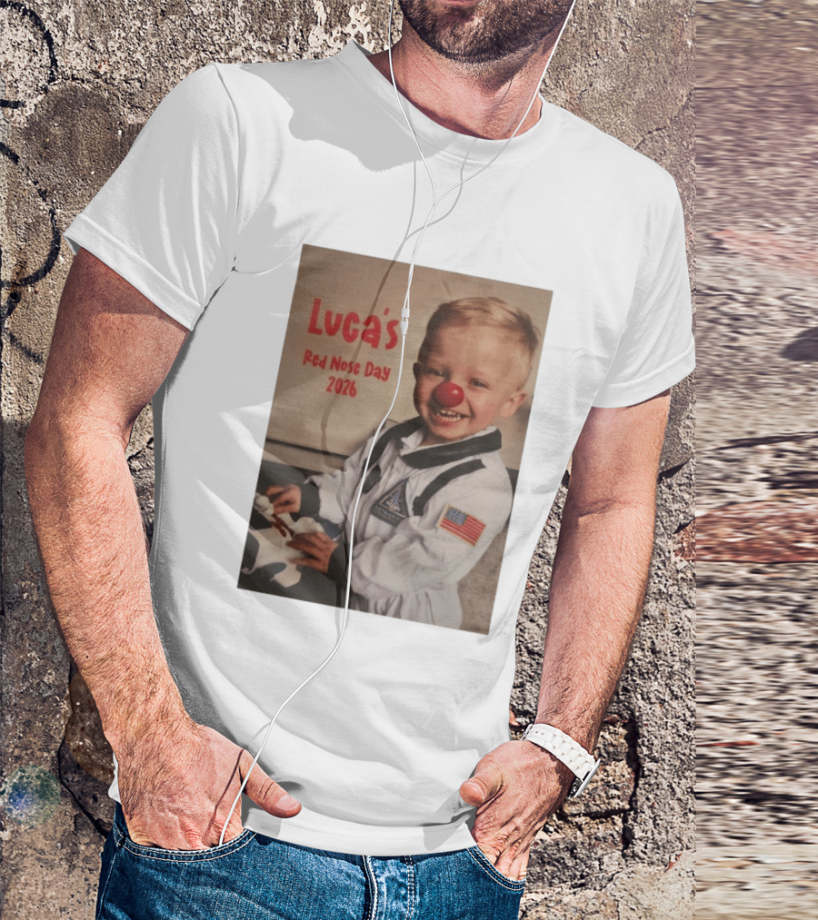 Luca's Red Nose Day 2026 Astronaut American Flag Kid's Costume Space T-Shirt