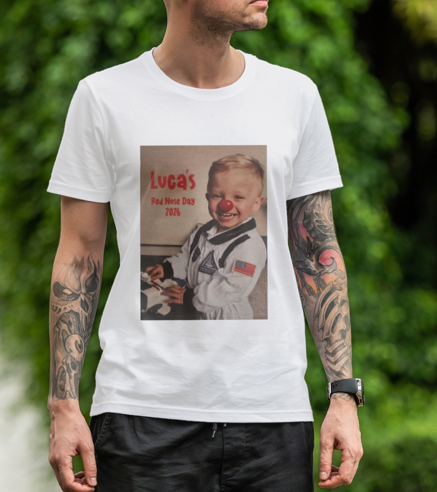 Luca's Red Nose Day 2026 Astronaut American Flag Kid's Costume Space T-Shirt