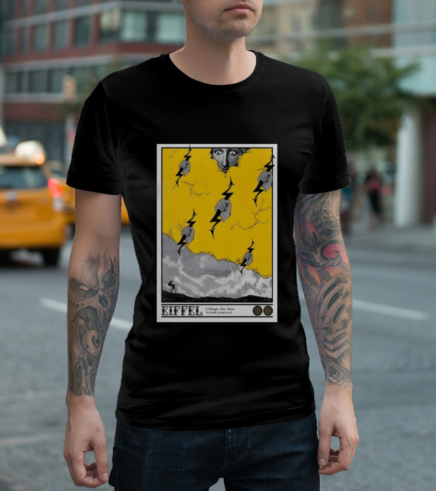 Eiffel L'Olympia Paris France Mar 24 2026 Lightning Cloud T-Shirt