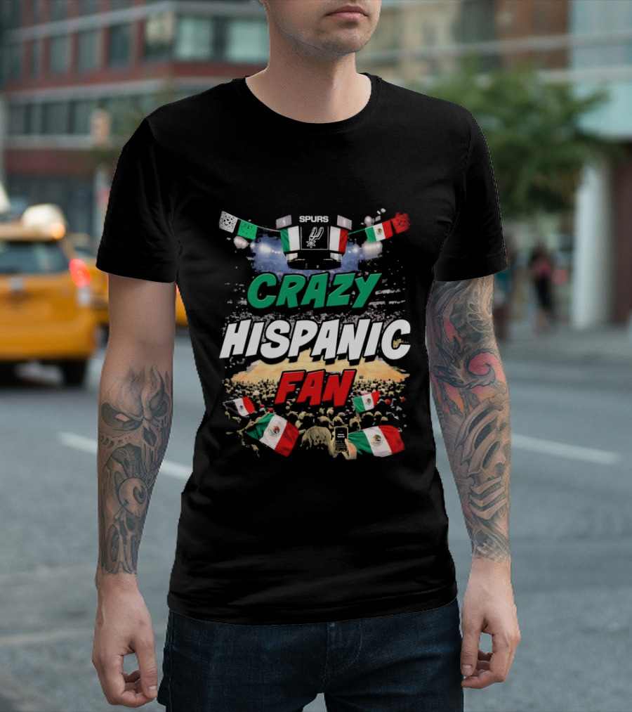 Splurs Crazy Hispanic Fan Mexican Flag Fists Flags T-Shirt