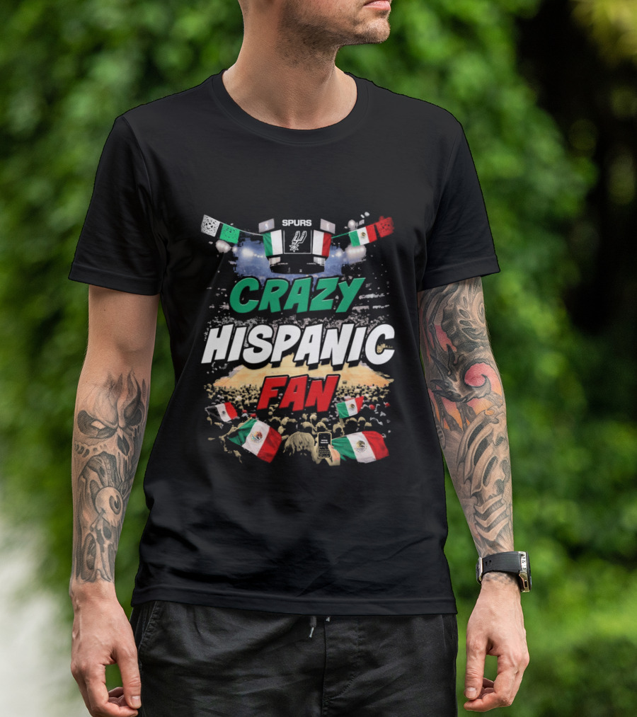 Splurs Crazy Hispanic Fan Mexican Flag Fists Flags T-Shirt