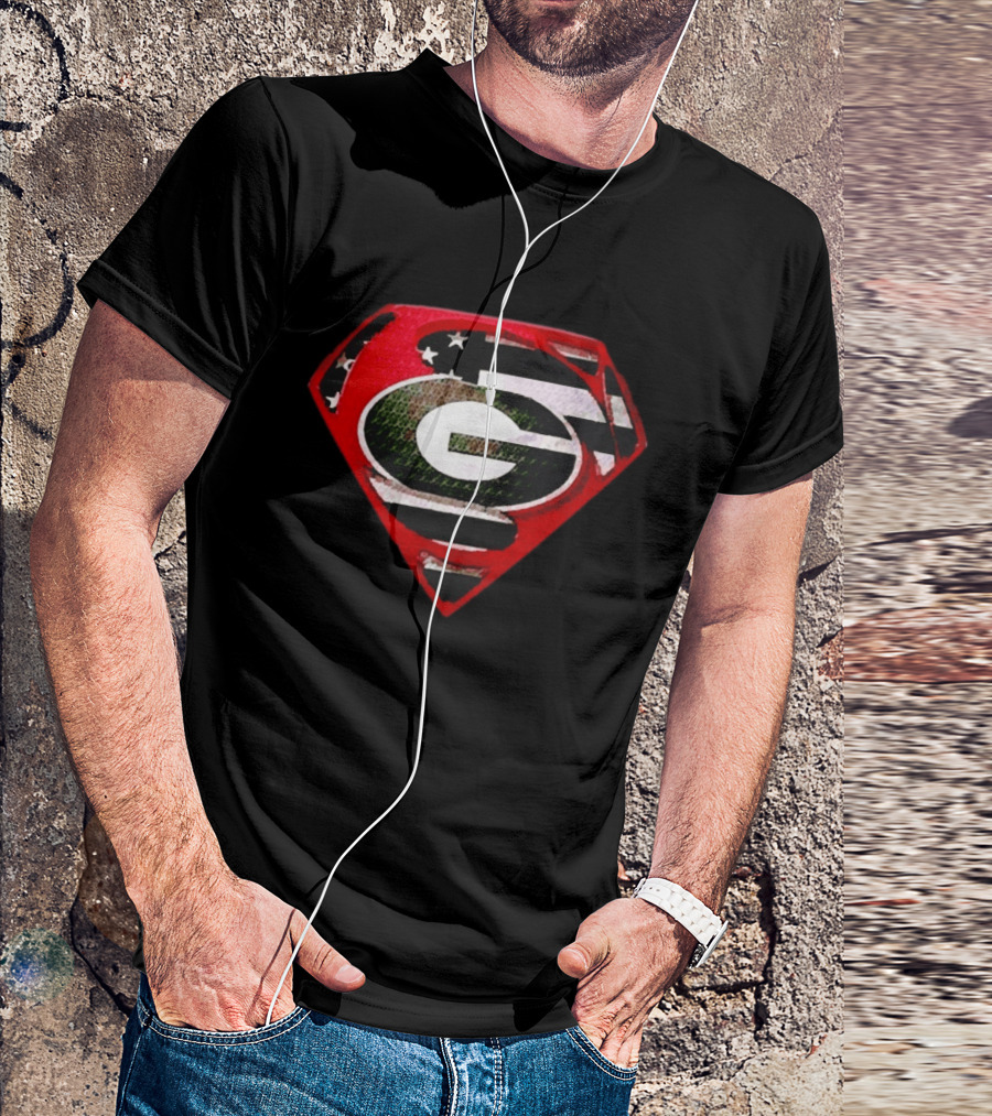 Georgia Bulldogs Superman Logo Red American Flag Bulldog Nation T-Shirt
