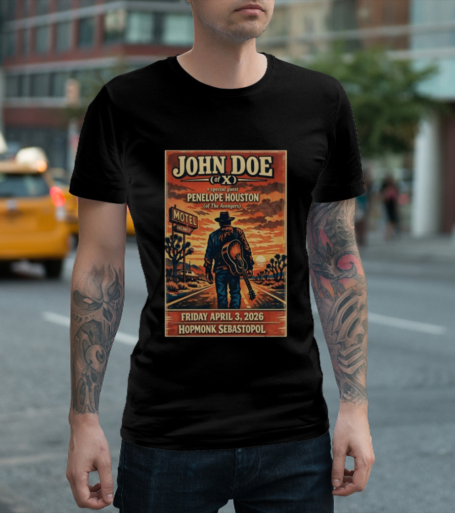 John Doe Of X Tour April 3 2026 Hopmonk Sebastopol Featuring Penelope Houston T-Shirt