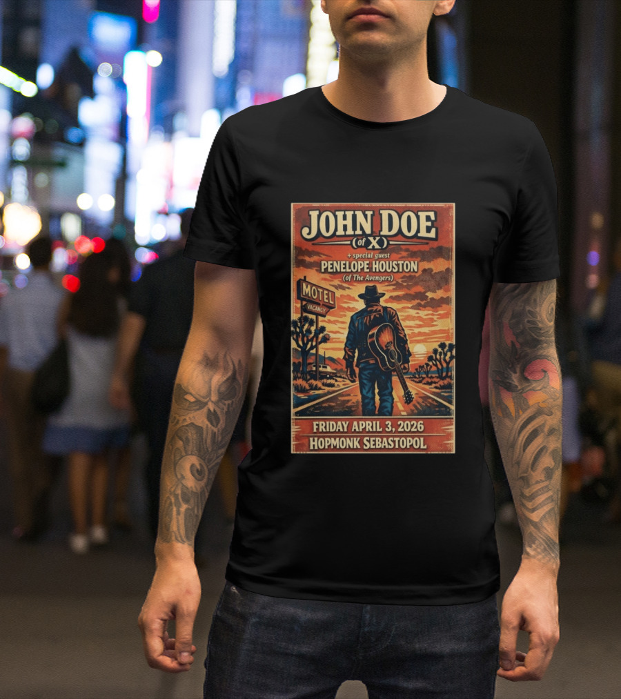 John Doe Of X Tour April 3 2026 Hopmonk Sebastopol Featuring Penelope Houston T-Shirt