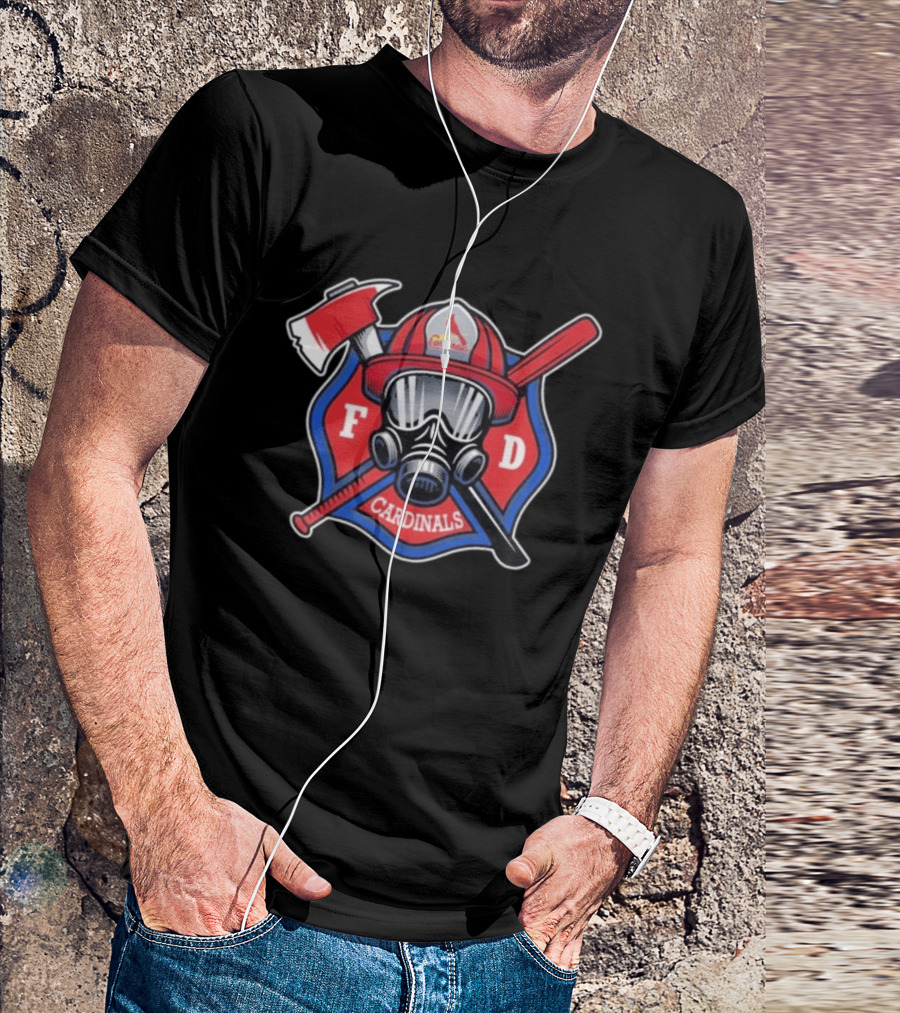 Cardinals FD Firefighter Helmet Axe And Bat T-Shirt