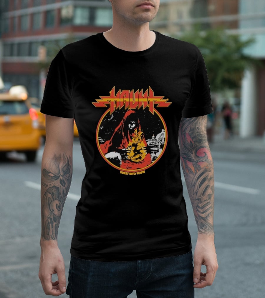 Haunt Burst Into Flame Hooded Figure With Flames T-Shirt
