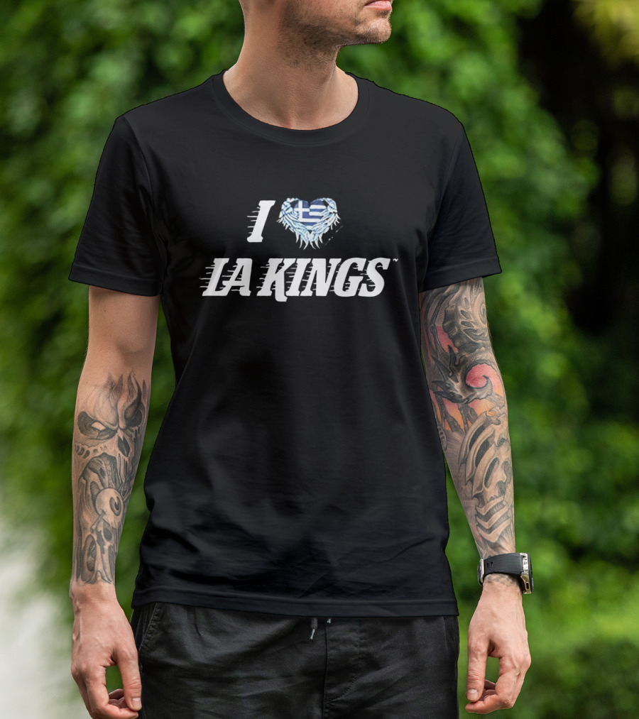 I Love LA Kings Greek Flag Heart Symbol NHL Fans T-Shirt