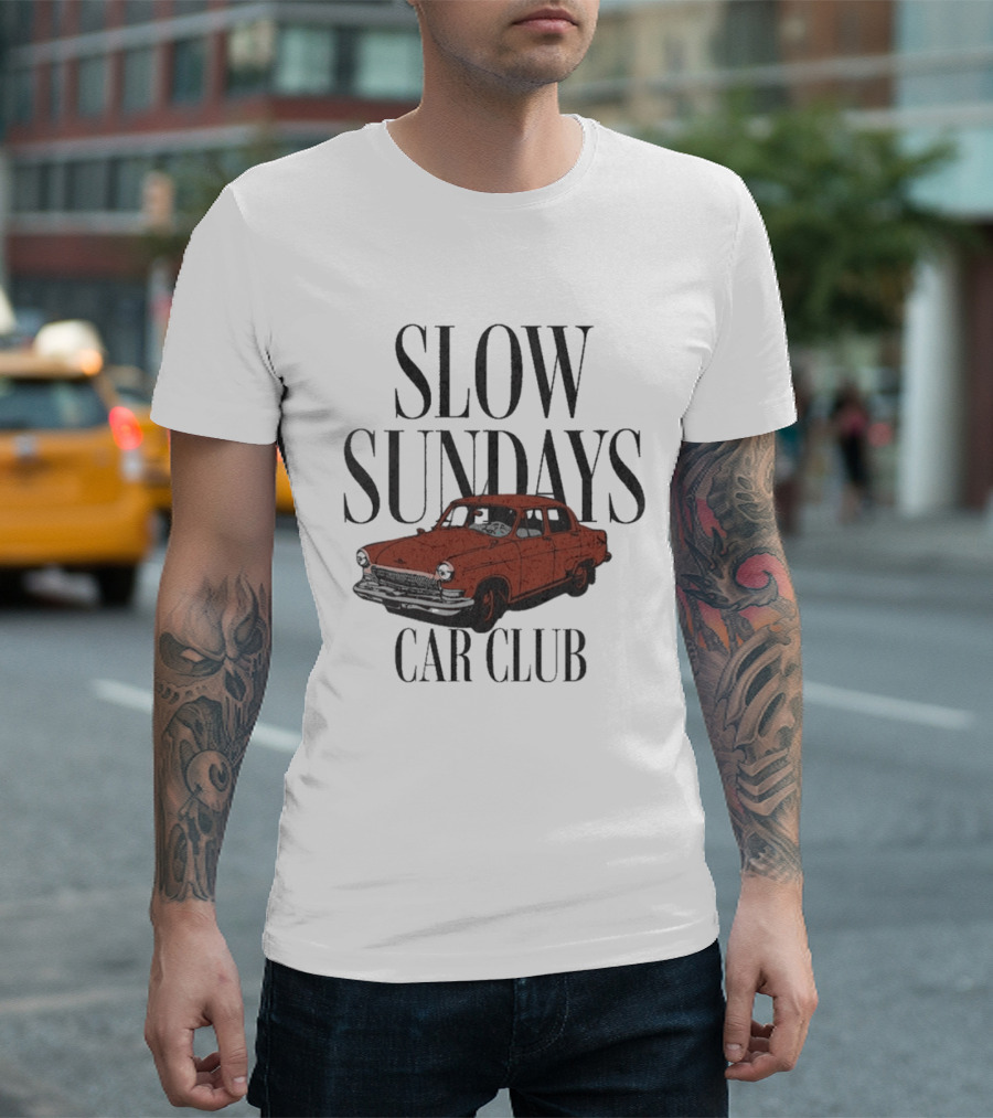 Slow Sundays Car Club Vintage Red Classic Car T-Shirt