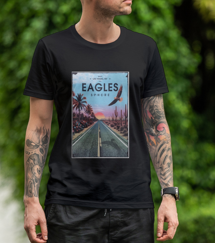 Eagles March 27 28 2026 Las Vegas NV Sphere Desert Road Sunset Scene T-Shirt