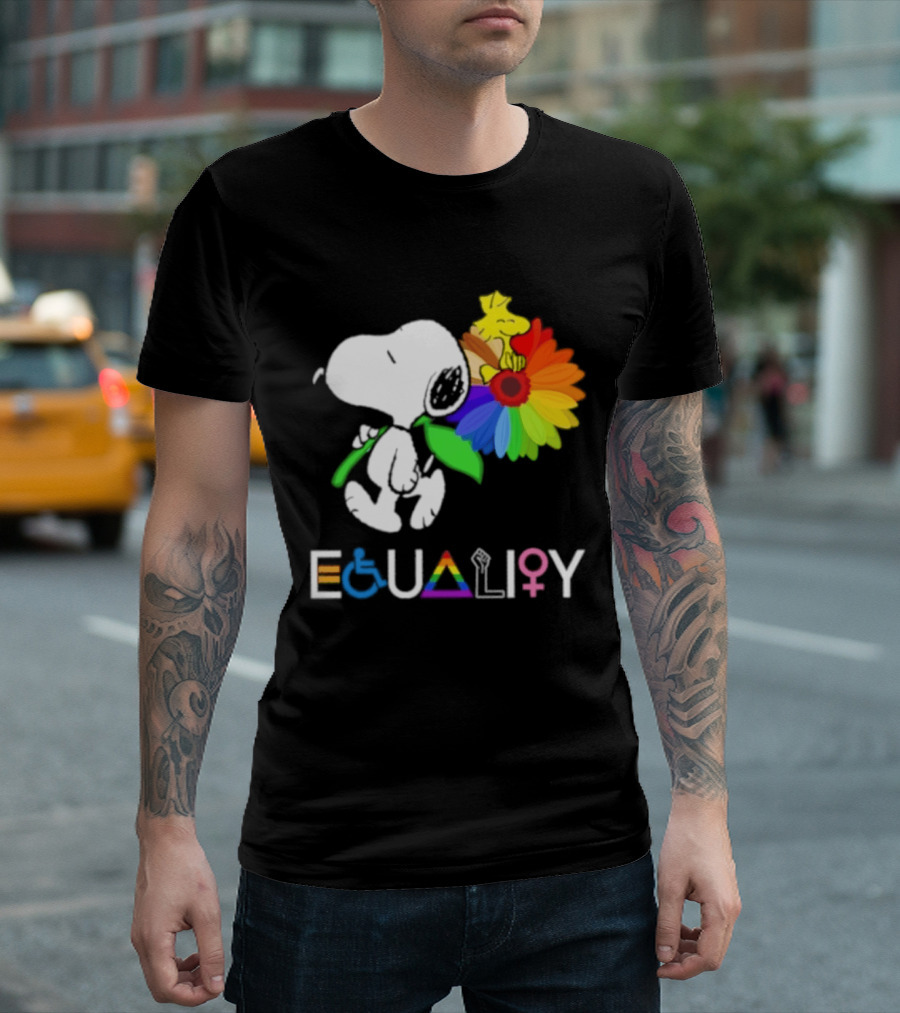 Snoopy Flower Equality Rainbow LGBTQ+ Inclusivity T-Shirt