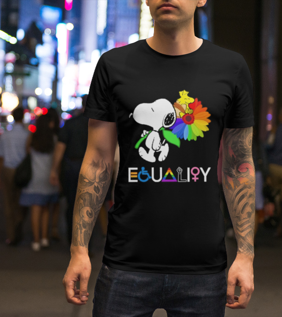 Snoopy Flower Equality Rainbow LGBTQ+ Inclusivity T-Shirt