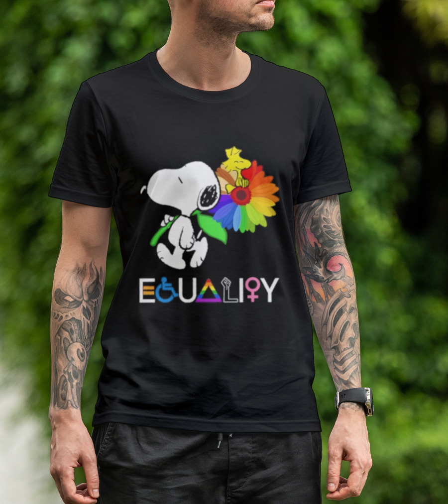 Snoopy Flower Equality Rainbow LGBTQ+ Inclusivity T-Shirt