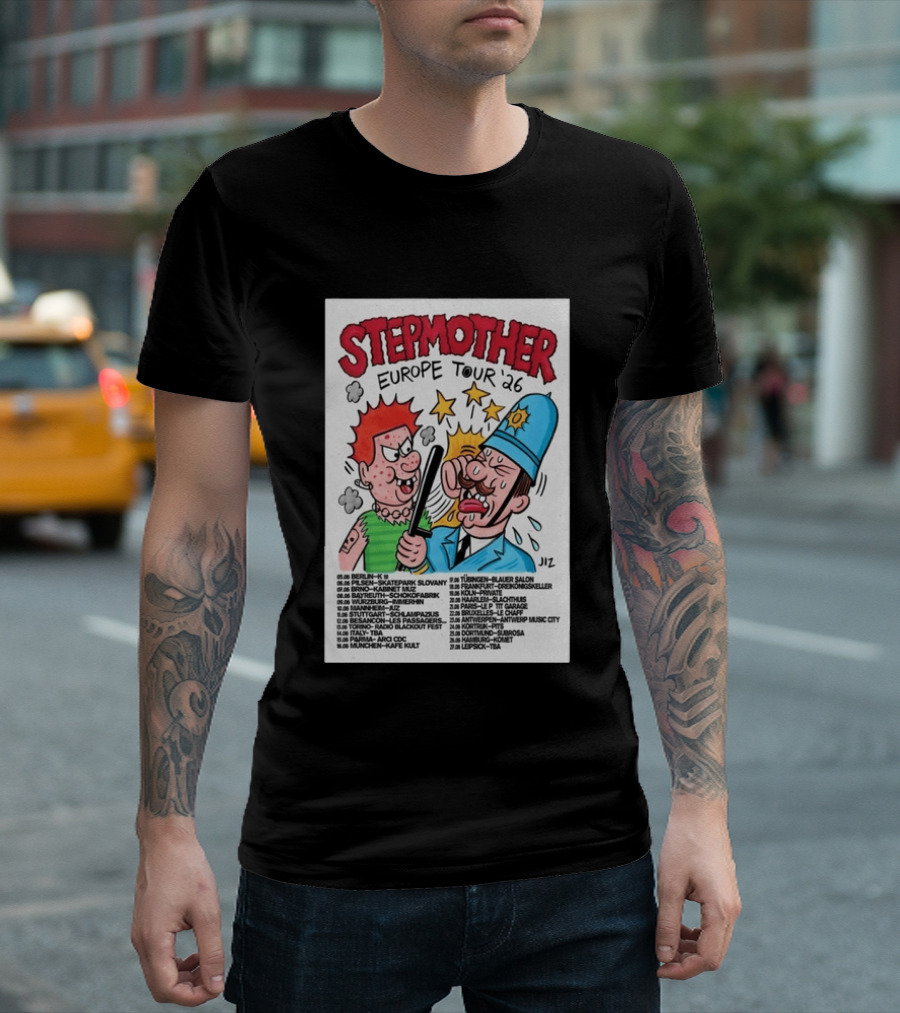 Stepmother Europe Tour 2026 Cartoon Punk Rock Dates And Locations T-Shirt
