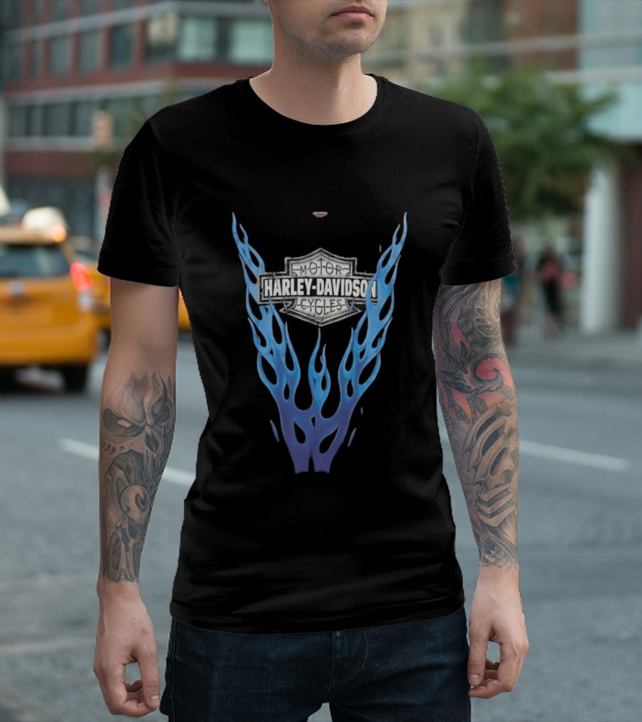 Harley Davidson Motorcycles Blue Flames T-Shirt