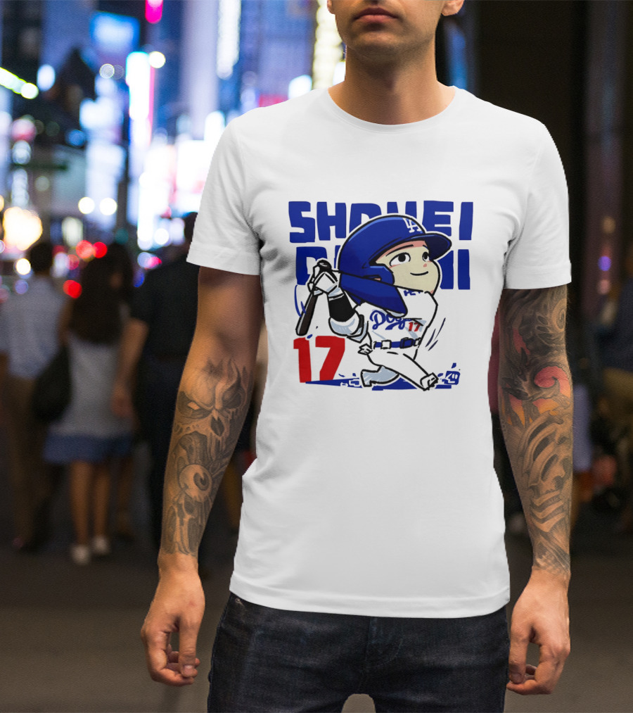 Shohei Ohtani Los Angeles Dodgers Cartoon Major League Baseball Number 17 T-Shirt