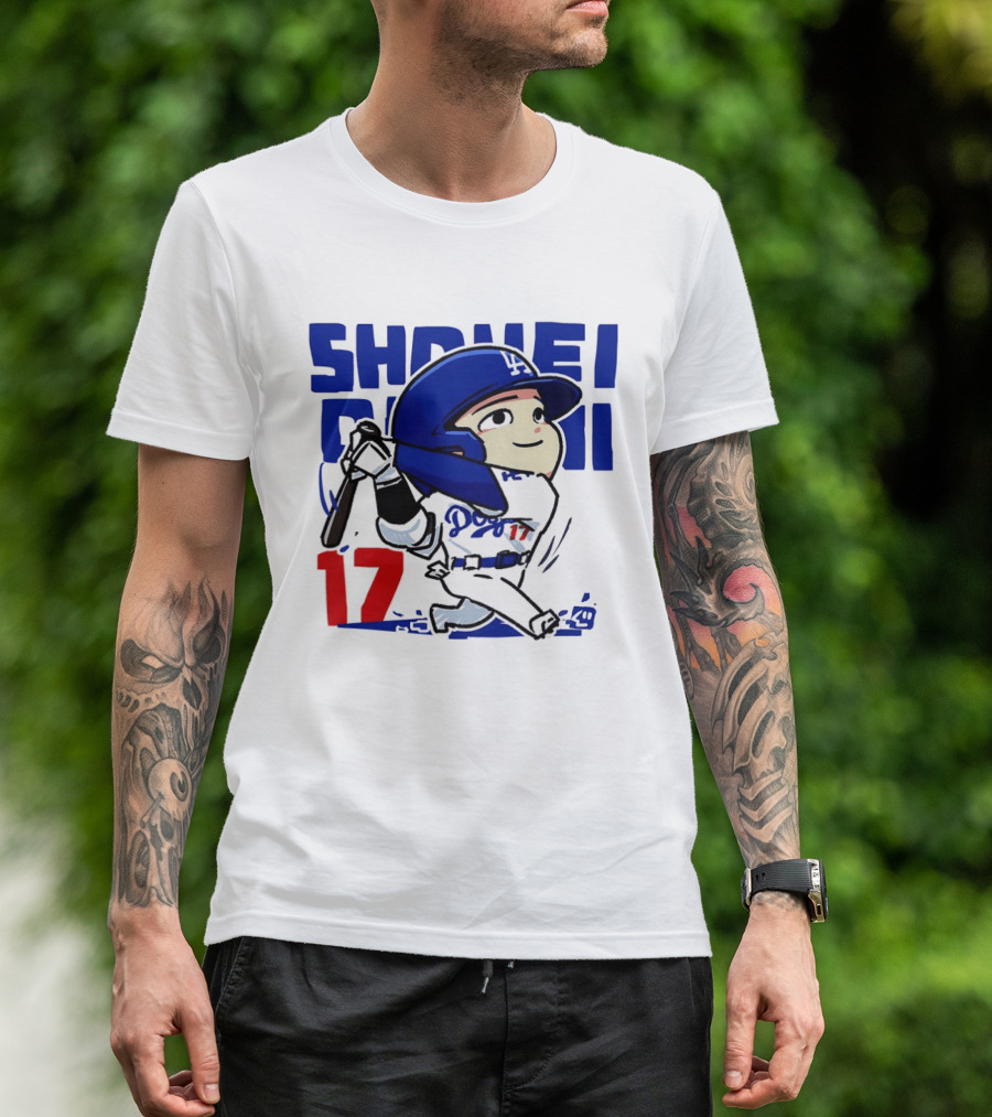 Shohei Ohtani Los Angeles Dodgers Cartoon Major League Baseball Number 17 T-Shirt