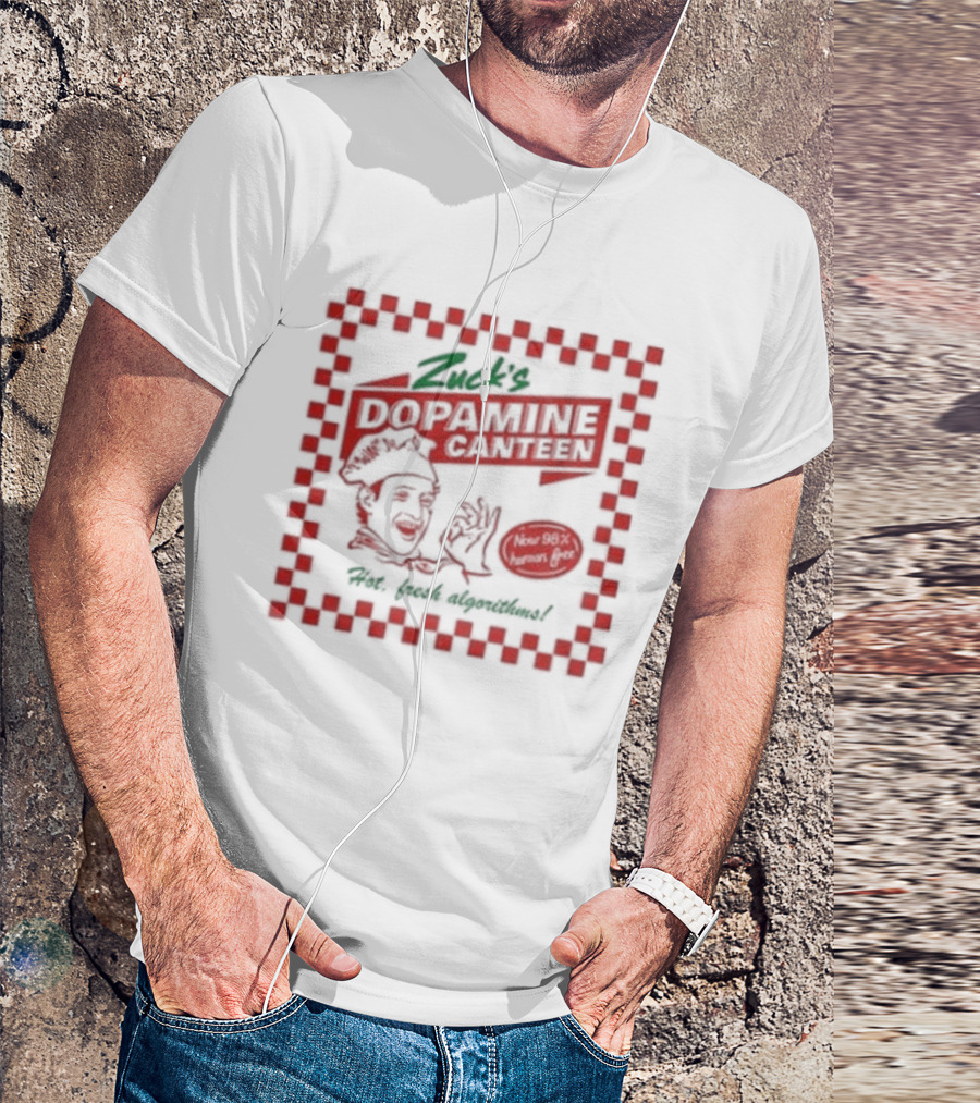 Zuck's Dopamine Canteen Red Retro Illustration By Jim'll Paint It T-Shirt