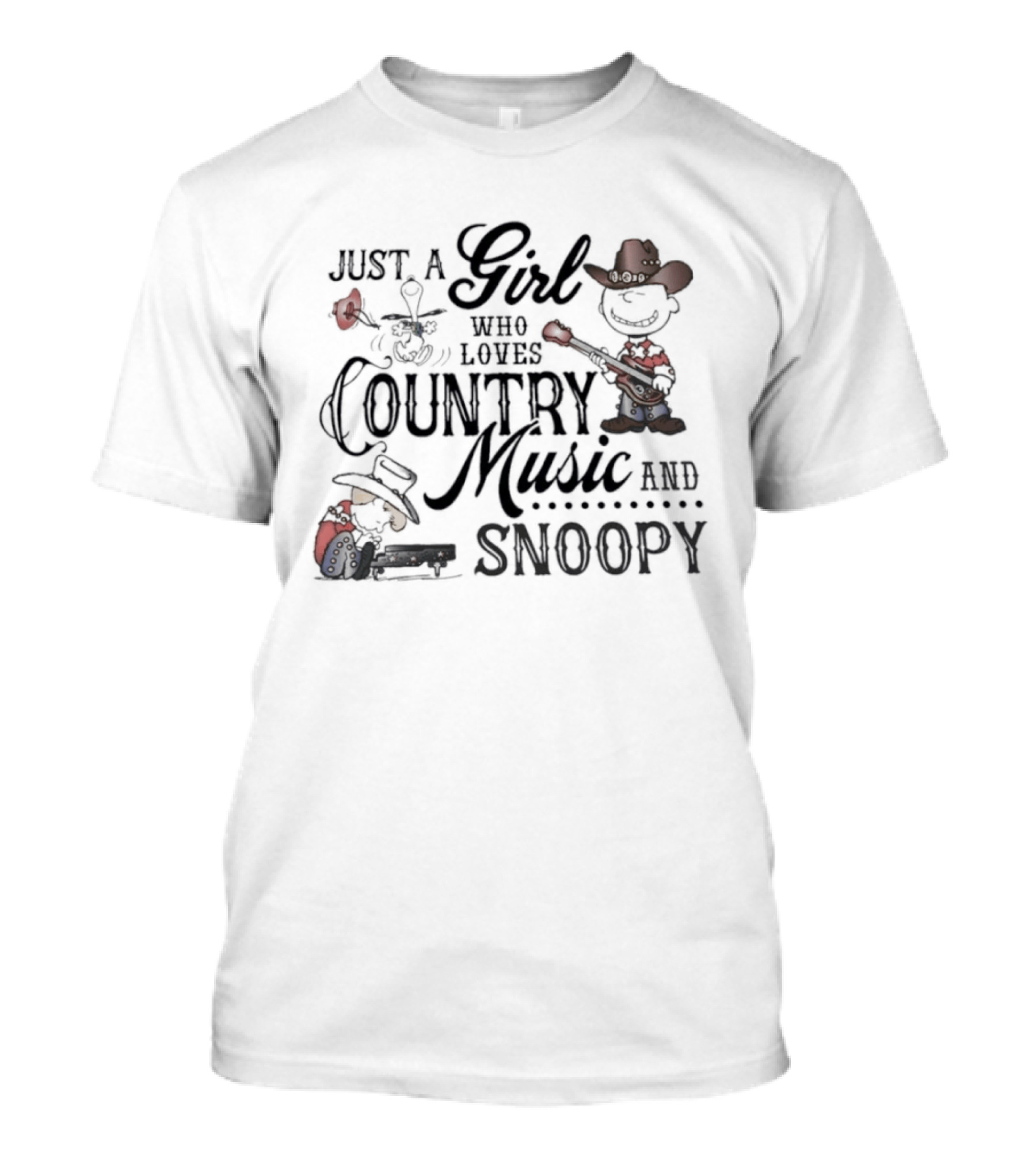 Just A Girl Who Loves Country Music And Snoopy Cowboy Hat Guitar T-Shirt