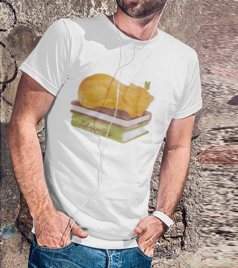 Lilsimsie Sleeping Cat On Books T-Shirt