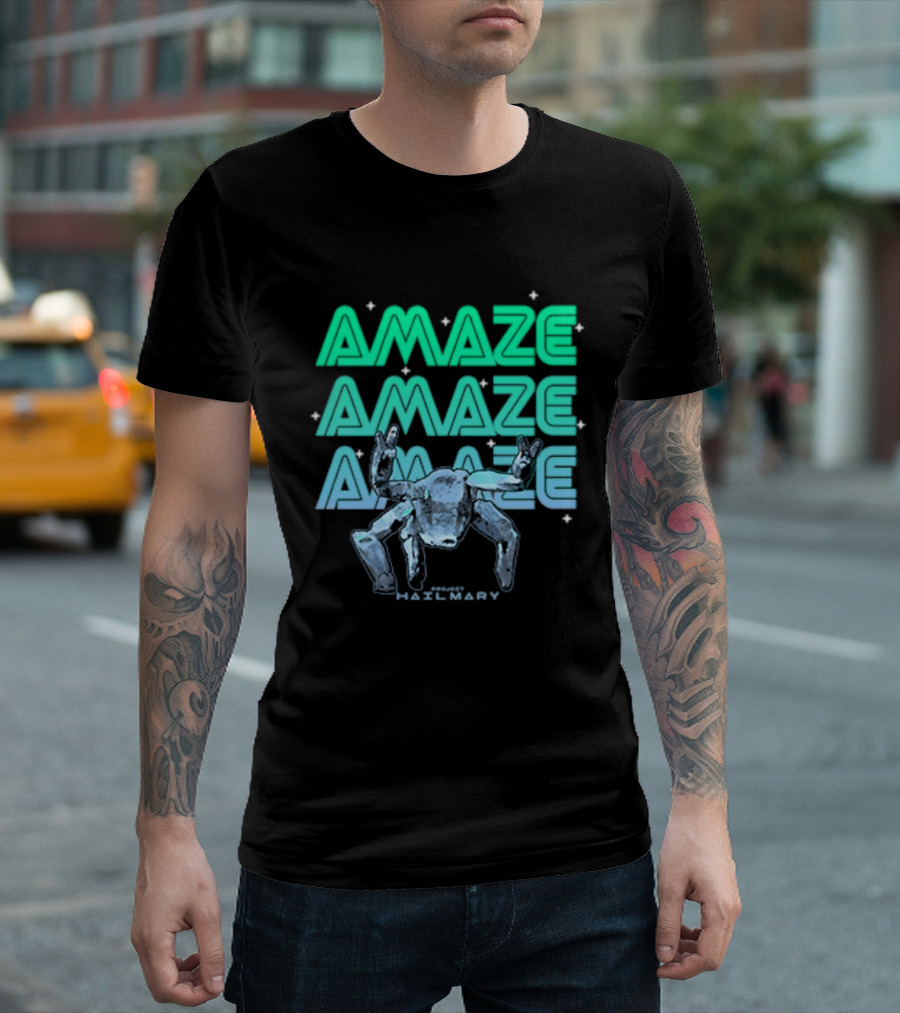 Amaze Amaze Amaze Project Hail Mary Rocky Alien Neon T-Shirt