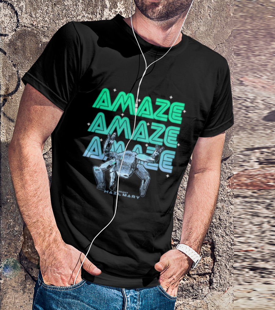 Amaze Amaze Amaze Project Hail Mary Rocky Alien Neon T-Shirt